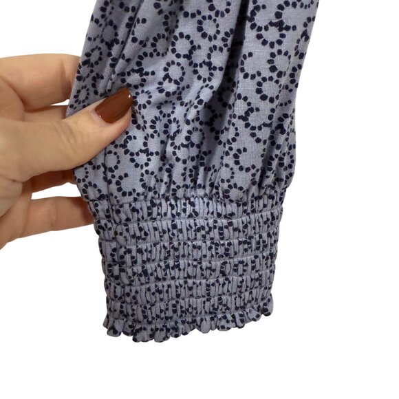 Boden Blue Mini Floral V-Neck Button Up Smocked Detail Blouse Size 6 - Picture 2 of 8